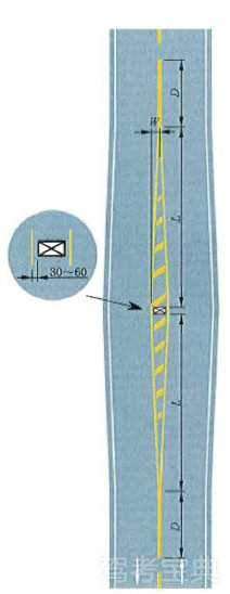 雙向兩車行道道路接近道路中心障礙物標線設置示例