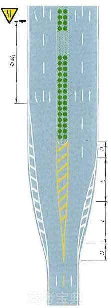 兩車行道變?yōu)樗能囆械捞畛渚€漸變段標線設置示例