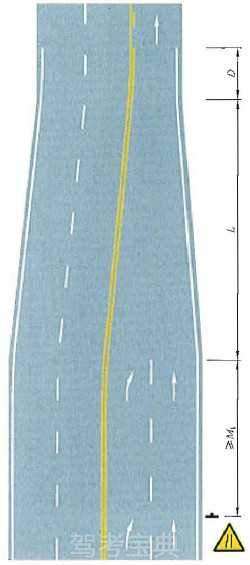 四車行道變?yōu)槿囆械罎u變段標線設置示例